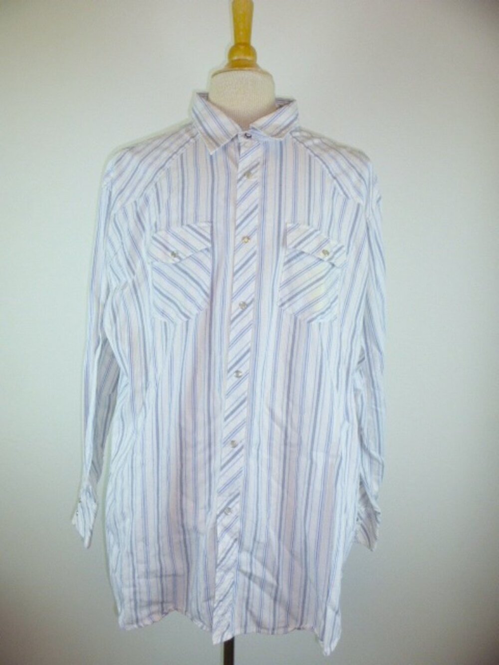 BEN SHERMAN STRIPE SNAP work shirt western cotton blue white 6 3xl